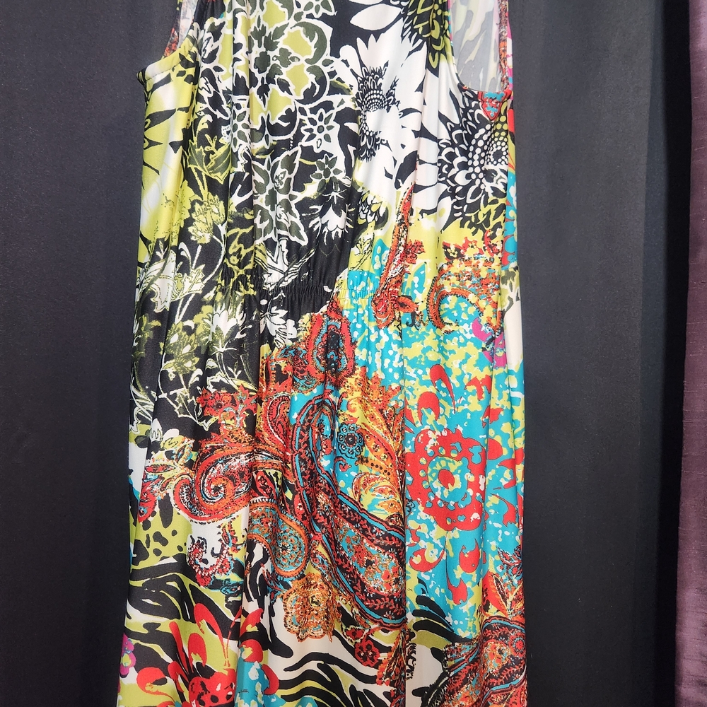 ECI Medallion Beaded Bodice Abstract Print Flowy Festival Maxi Sz 12 - Picture 4 of 16